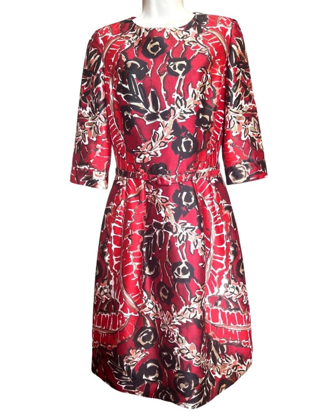 Oscar De La Renta Silk Wool Dress Fit Flare Italy Sz 8 Luxury Designer Cocktail